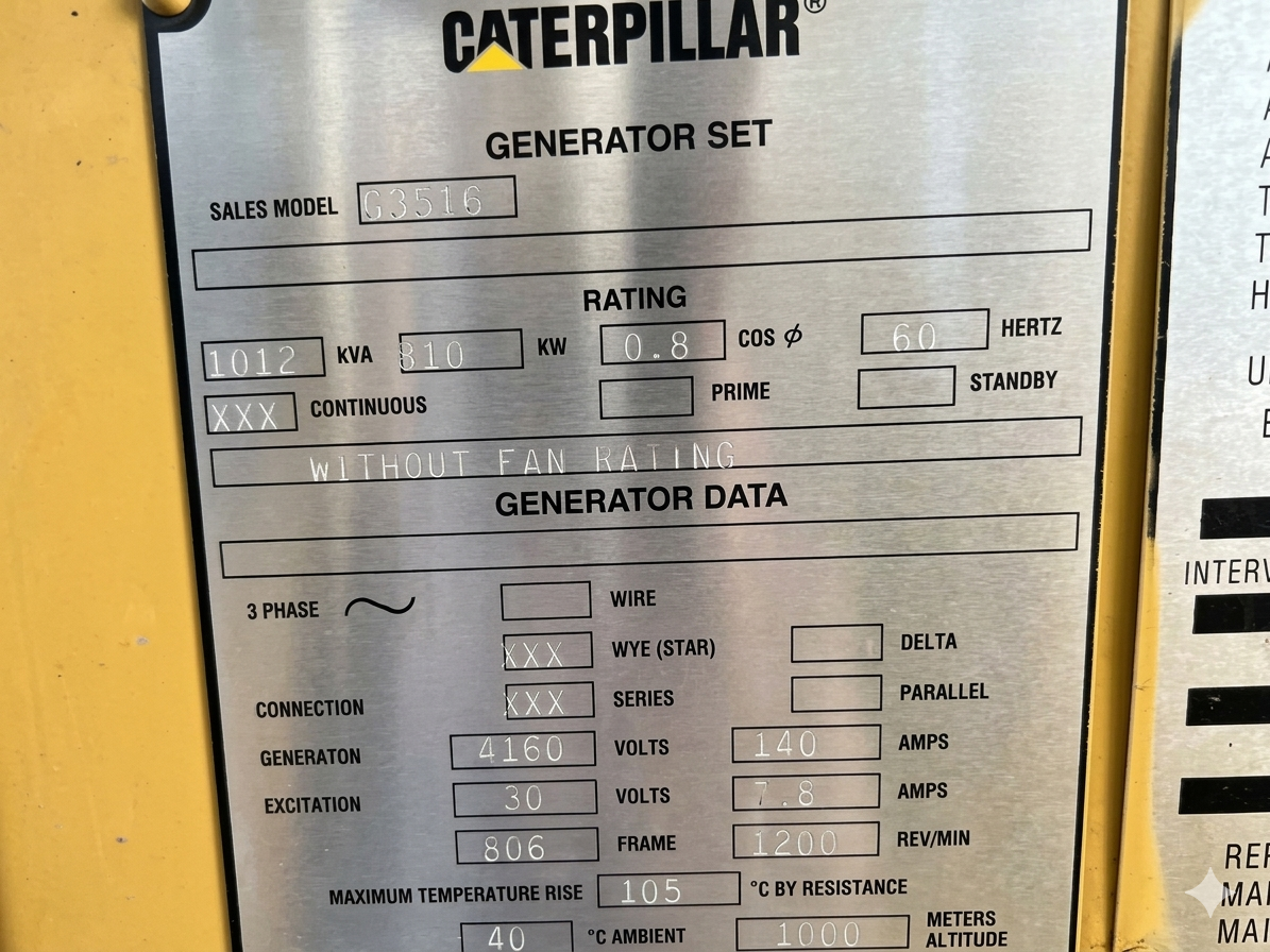 CATERPILLAR G3516 GAS ENGINE / GENERATOR SET